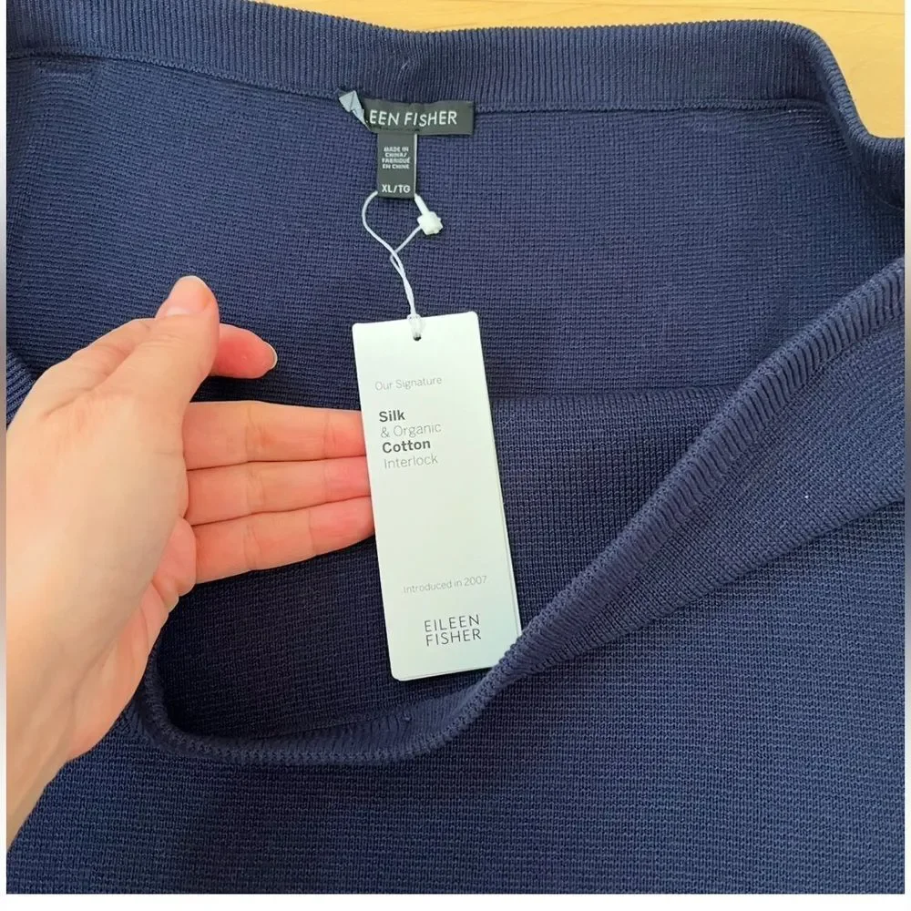 Eileen Fisher Silk Cotton Interlock Signature Knit Pencil Midnight Skirt XL NWT